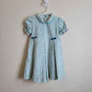 Baby Ferr Spain Girls Turquoise Floral Pleated Dress W Short Cap Sleeves Size 3